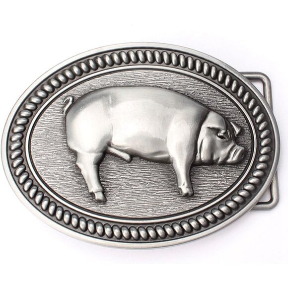 Men's Silver Vintage Hog Western Cowboy Native American Motorcyclist Belt Buckle - Picture 1 of 3